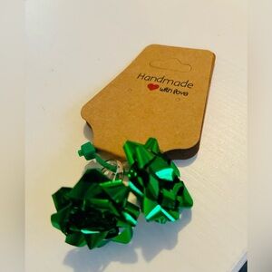 Labubu Handmade Green holiday Bow earrings. Accessory cute fun Xmas 🎄